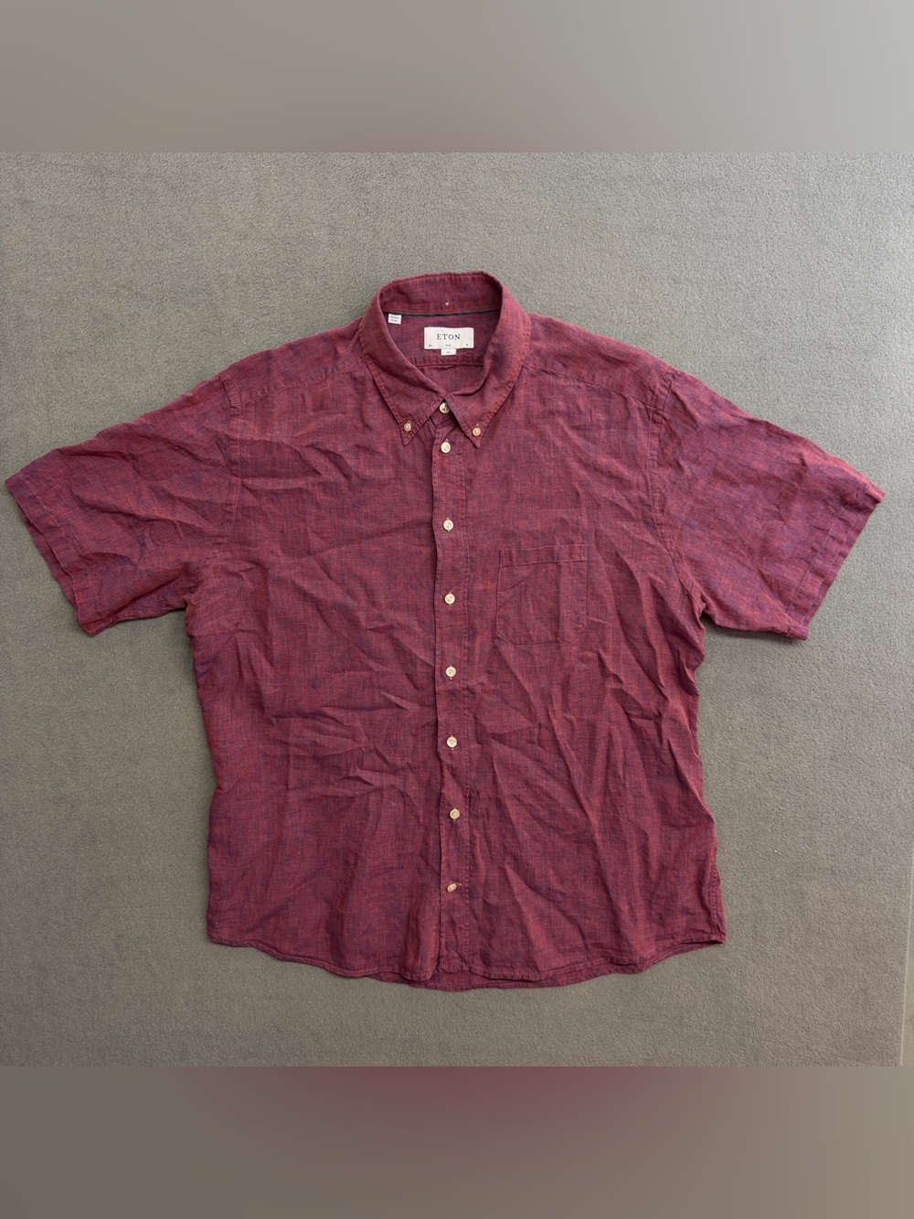 Eton Shirt 18 46 Slim Men's Short Sleeve Button Up 100% Linen Red Preppy